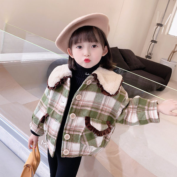 Детско карирано яке с копчета и джобове