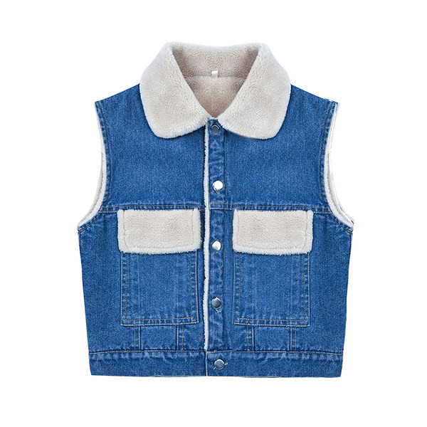 Детски дънков елек с мека подплата и джобове за момичета