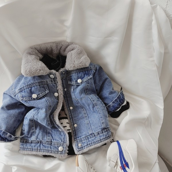 Детско дънково яке унисекс модел с топла подплата