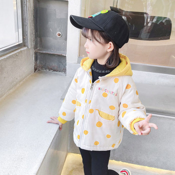 Νέο μοντέλο παιδικό πουά μπουφάν με κουκούλα για κορίτσια