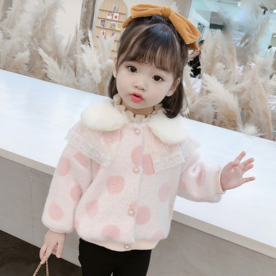 Елегантно детско яке за момичета с дантела и копчета