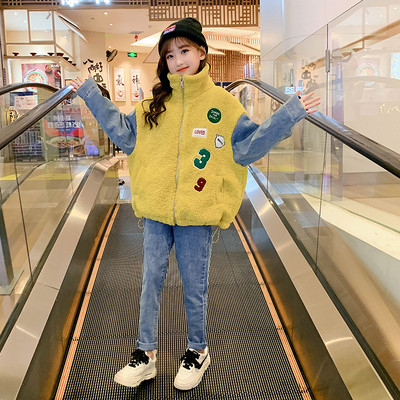 Есенно-зимно яке от пух и деним за момичета