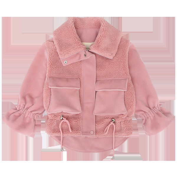 Детско модерно яке с джобове в бял и лилав цвят 