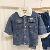 Дънково яке с топла подплата с копчета  - за момичета и момчета