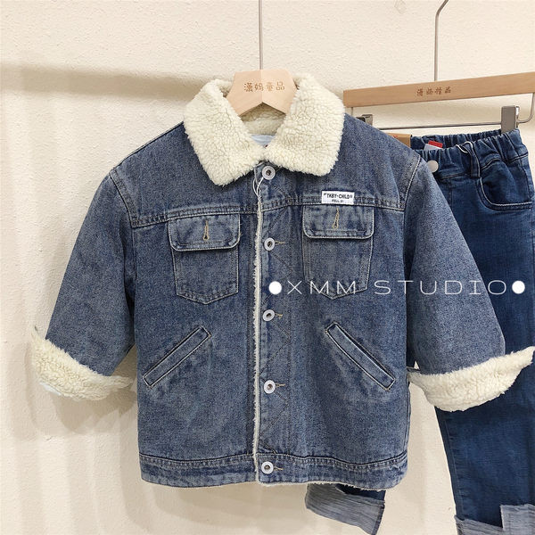 Дънково яке с топла подплата с копчета  - за момичета и момчета