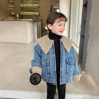 Детско яке деним за момичета с дебела подплата 