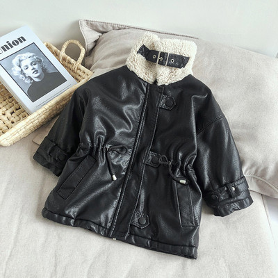 Детско яке от еко кожа с пухена яка за момичета