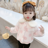 Стилно детско яке за момичета с копчета и дантела