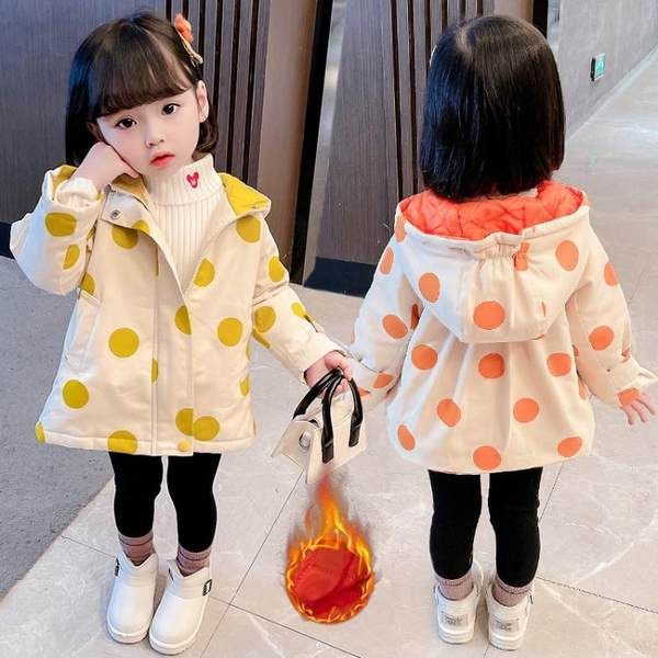 Детско яке за момичета с топла подплата - на точки