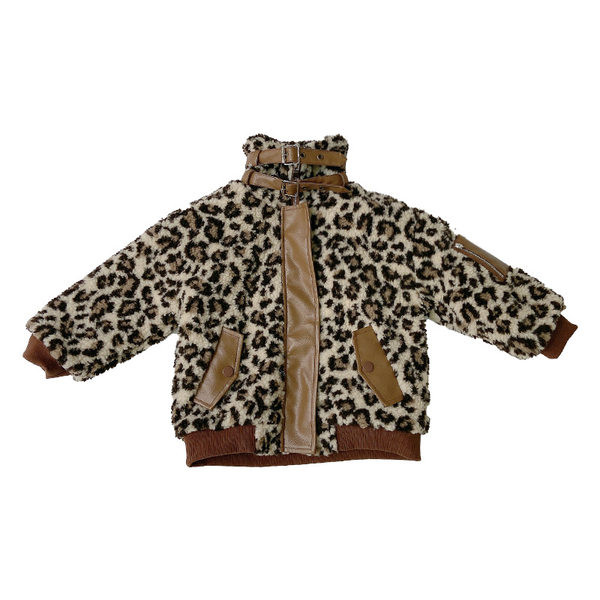 Пухено яке за момичета с леопардов принт и части от еко кожа