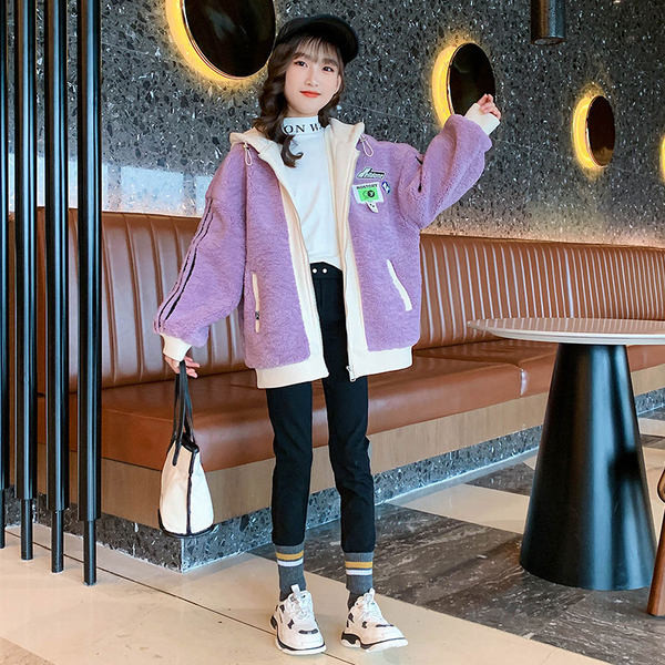 Широко пухено яке за момичета с качулка