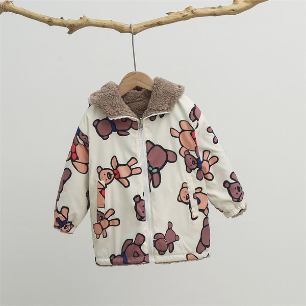 Нов модел детско пухено яке с апликация и качулка - две лица 