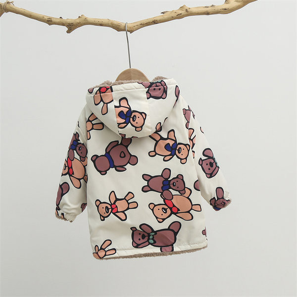 Нов модел детско пухено яке с апликация и качулка - две лица 