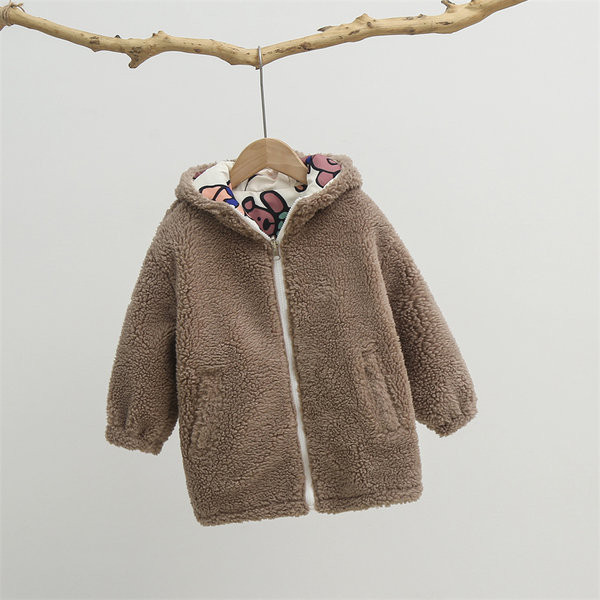 Нов модел детско пухено яке с апликация и качулка - две лица 