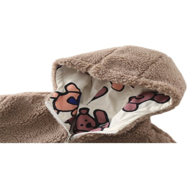 Нов модел детско пухено яке с апликация и качулка - две лица 