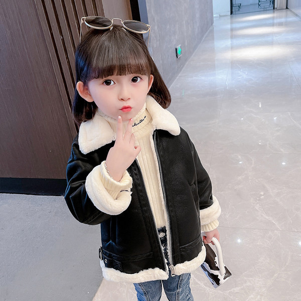 Стилно детско кожено яке за момичета с цип и мека подплата