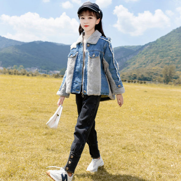 Детско дънково яке с пух и джобове