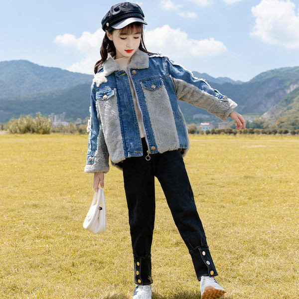 Детско дънково яке с пух и джобове