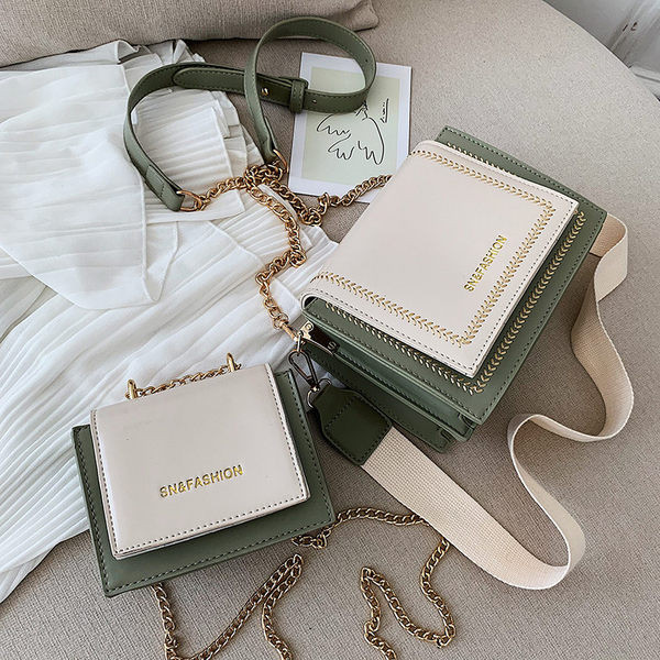 Комплект от две дамски чанти от еко кожа с метална дръжки