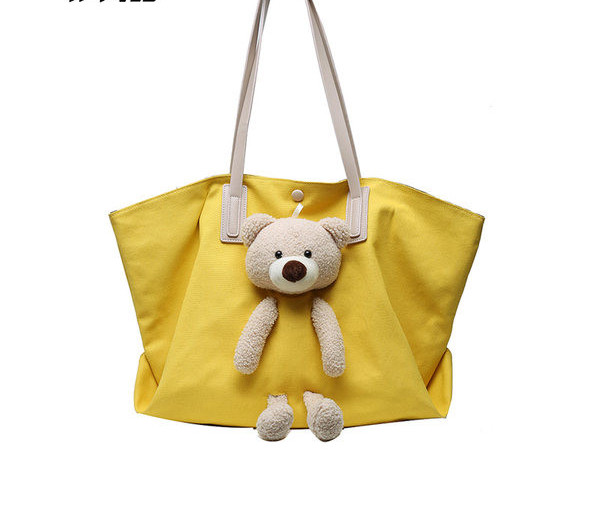 Голяма платнена чанта тип пазарска с 3D декорация