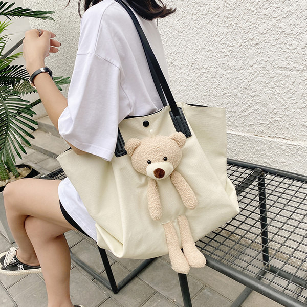 Голяма платнена чанта тип пазарска с 3D декорация