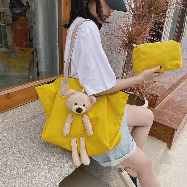 Голяма платнена чанта тип пазарска с 3D декорация