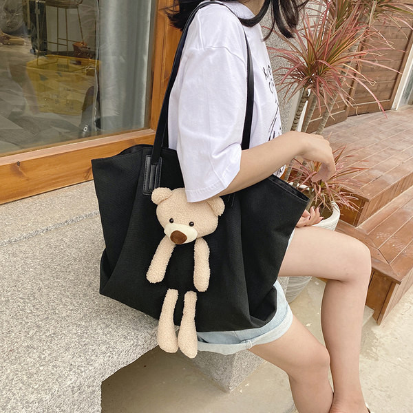 Голяма платнена чанта тип пазарска с 3D декорация