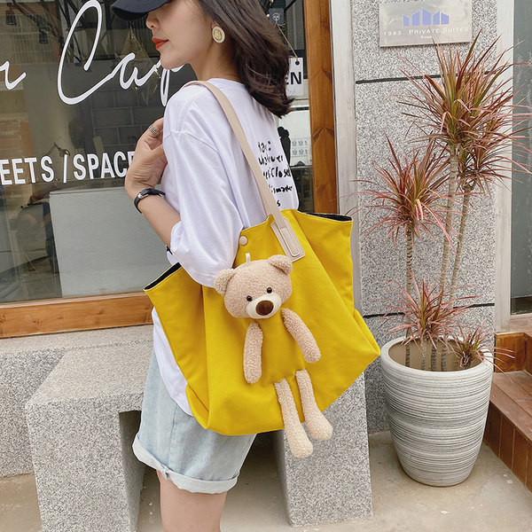 Голяма платнена чанта тип пазарска с 3D декорация