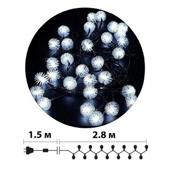 Коледни лампички Пухчета, Бели, LED, 2.8 м, 1.5 м кабел, Вътрешна употреба