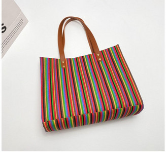 Πολύχρωμη ριγέ γυναικεία τσάντα ώμου