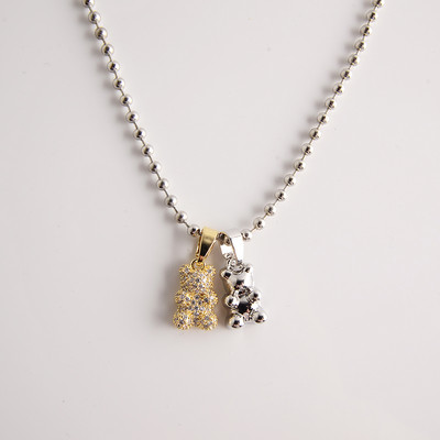 Καθημερινό γυναικείο κολιέ με μενταγιόν αρκούδας - χρυσό και ασημί χρώμα