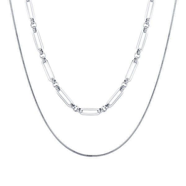 Двуслойно дамско колие в сребрист цвят