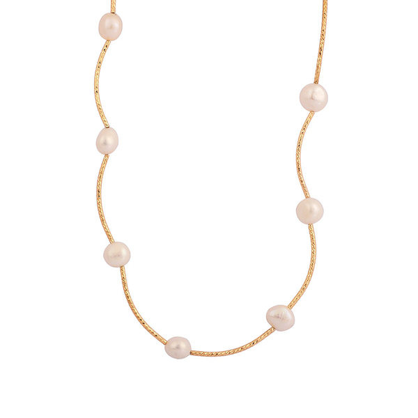 Стилно дамско колие тънък модел с перли