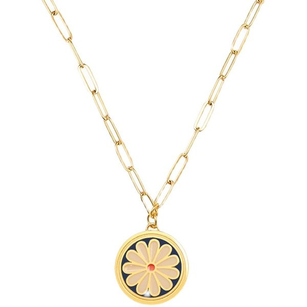Καθημερινό γυναικείο κολιέ με στρογγυλό μενταγιόν και λουλούδι