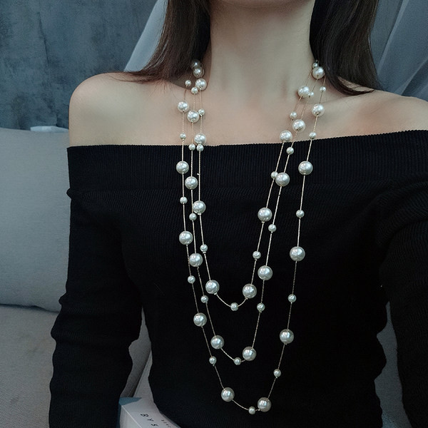 Дълго дамско колие с перли 