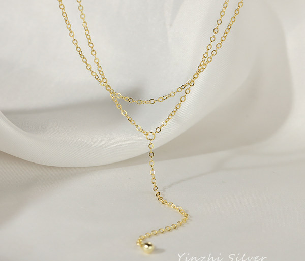 Μοντέρνο γυναικείο μενταγιόν δύο σειρών σε χρυσό χρώμα