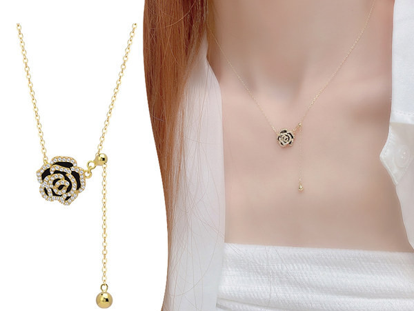 Μοντέρνα γυναικεία λεπτή αλυσίδα με μενταγιόν λουλουδιών με πέτρες