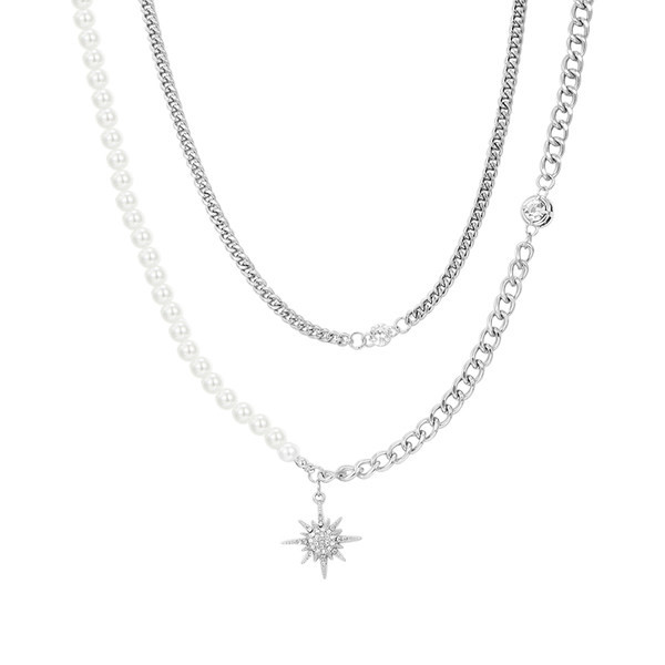 Μοντέρνο διπλό κολιέ με πέρλες και μενταγιόν για τον ήλιο