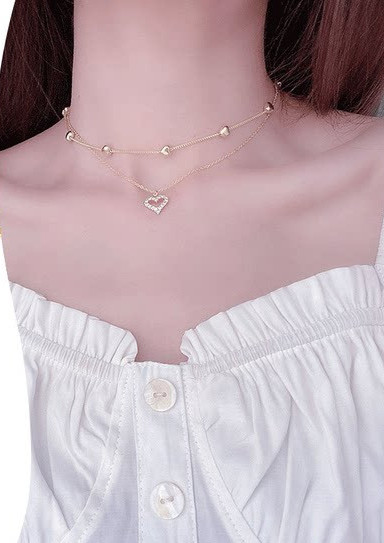 Γυναικείο κολιέ με μενταγιόν καρδιά και διακοσμητικές πέτρες - νέο μοντέλο