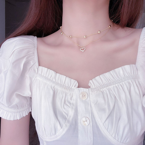 Γυναικείο κολιέ με μενταγιόν καρδιά και διακοσμητικές πέτρες - νέο μοντέλο