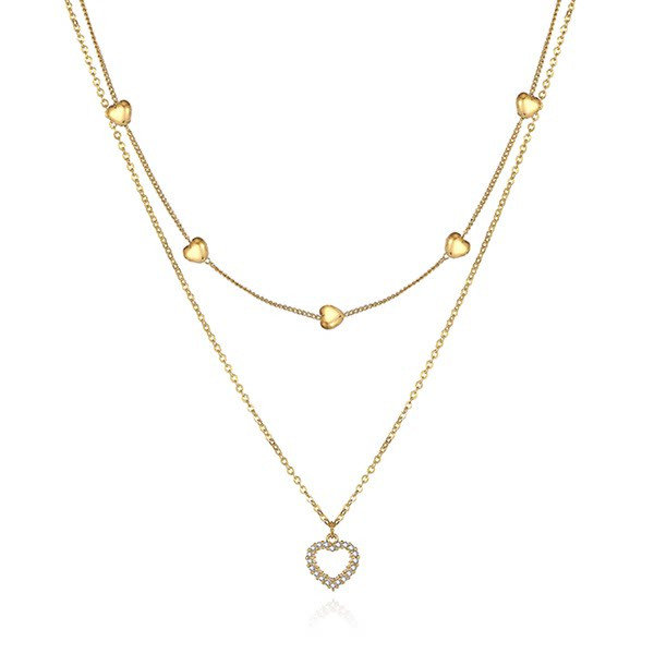 Γυναικείο κολιέ με μενταγιόν καρδιά και διακοσμητικές πέτρες - νέο μοντέλο