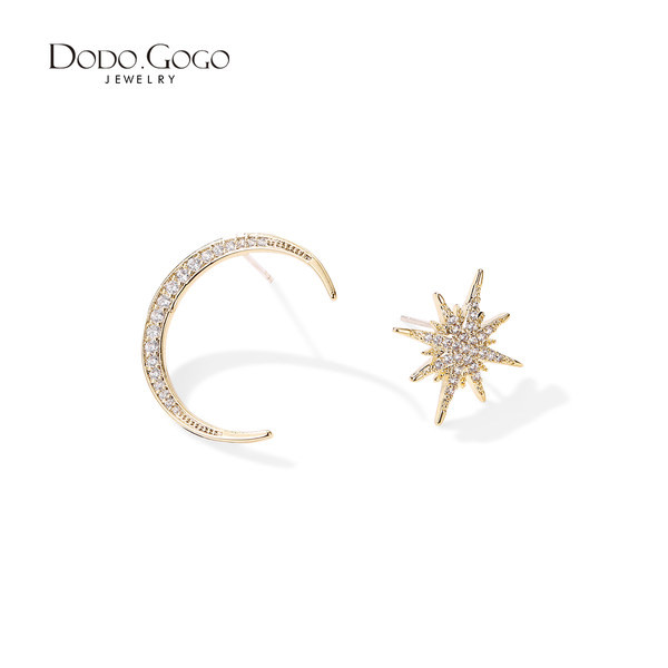 Μοντέρνα γυναικεία σκουλαρίκια σε σχήμα αστεριού και φεγγαριού με πέτρες