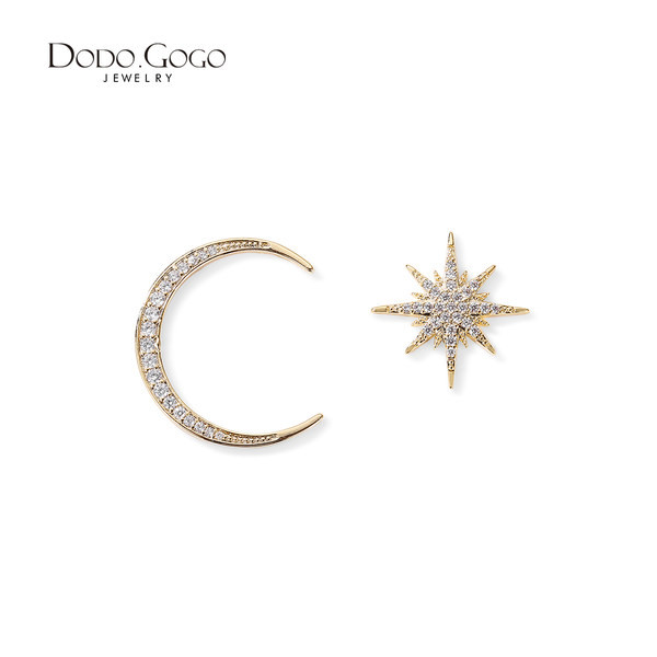 Μοντέρνα γυναικεία σκουλαρίκια σε σχήμα αστεριού και φεγγαριού με πέτρες
