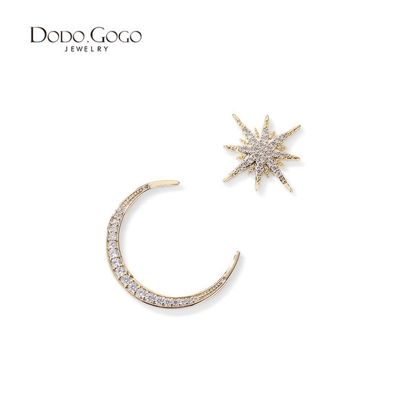 Μοντέρνα γυναικεία σκουλαρίκια σε σχήμα αστεριού και φεγγαριού με πέτρες