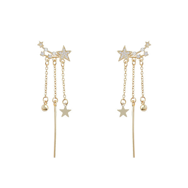 Γυναικεία χρυσά κρεμαστά σκουλαρίκια με μενταγιόν αστέρι