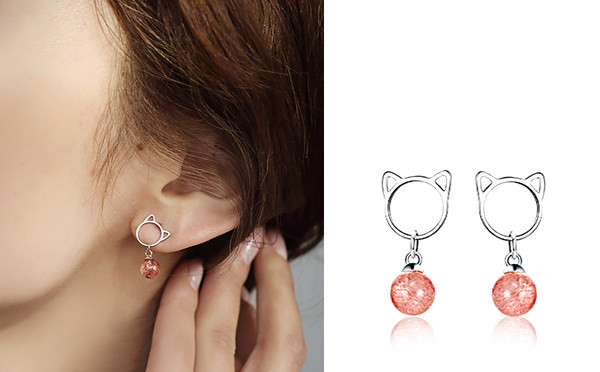 Naujo modelio moteriški katės formos auskarai ir spalvoti perlai