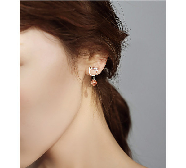 Naujo modelio moteriški katės formos auskarai ir spalvoti perlai