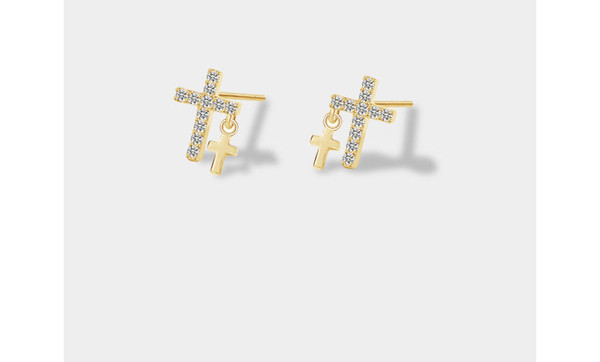 Μοντέρνα σκουλαρίκια σε σχήμα σταυρού με πέτρες