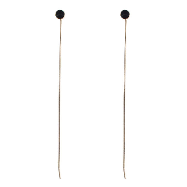 Дамски обеци с висулка в златист цвят и черен декоративен камък