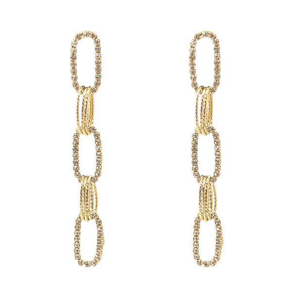 Висящи дамски обеци с камъни - златист цвят 